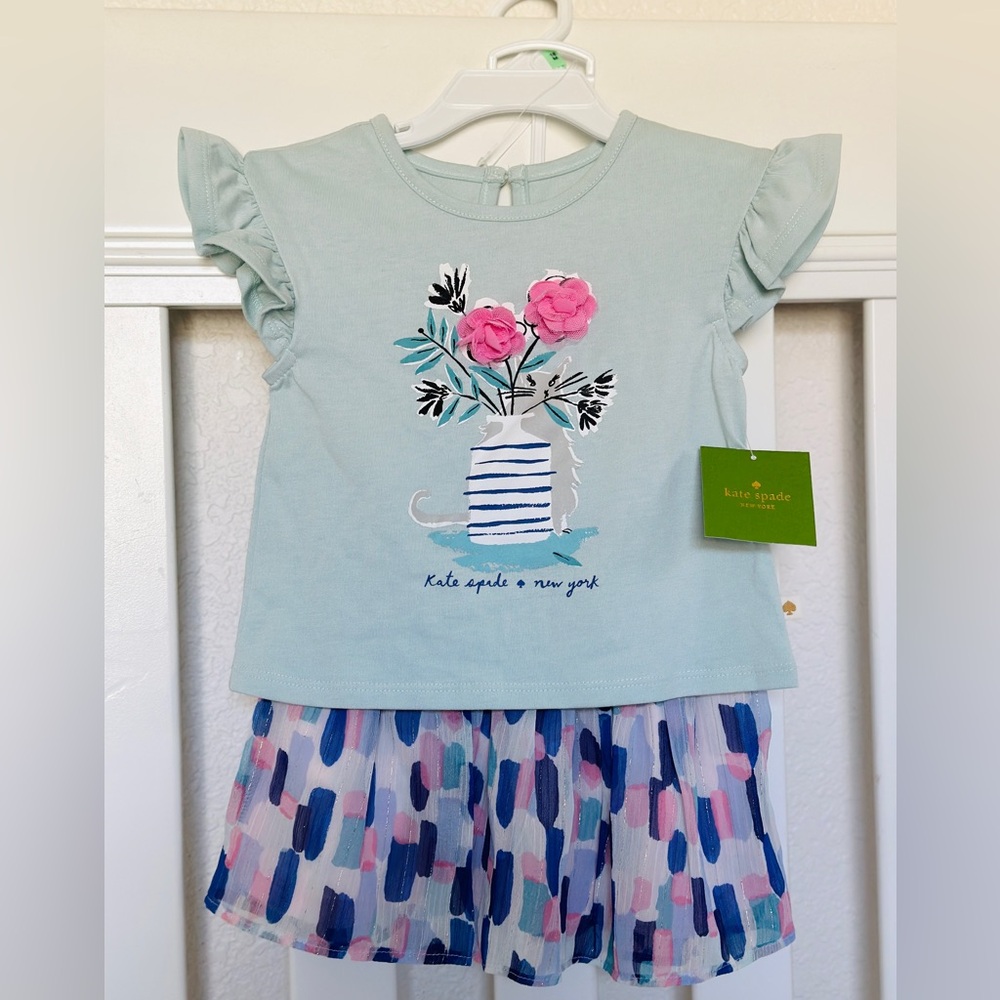 Brand New Kate Spade Girls Flower Skirt Set available in 12, 18 and 24 months